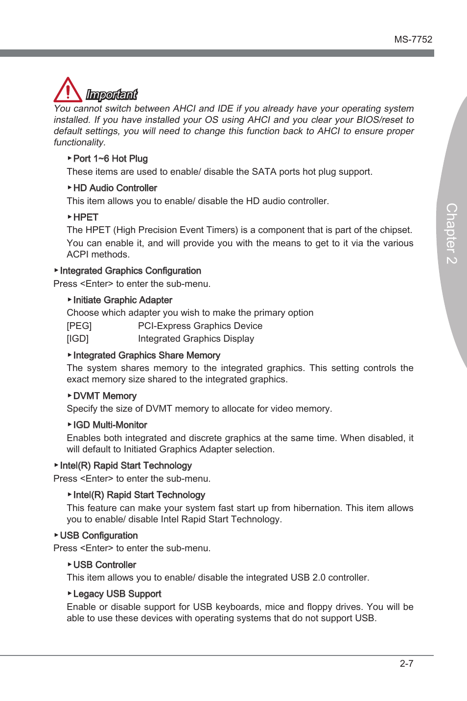 Chapter 2, Important | MSI Z77A-G45 GAMING User Manual | Page 53 / 96