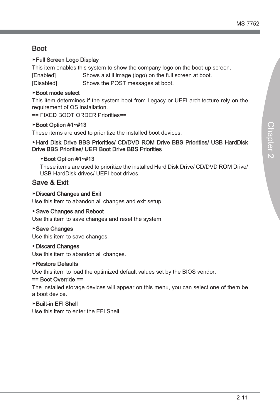 Chapter 2, Boot, Save & ext | MSI Z77A-G45 GAMING User Manual | Page 57 / 96