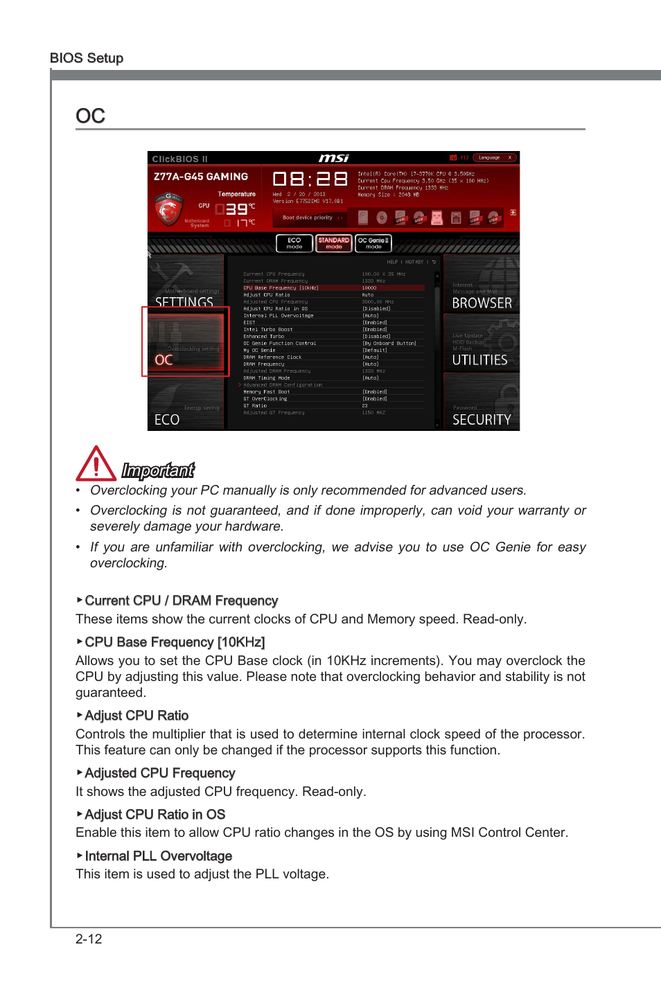 Oc -12, Important | MSI Z77A-G45 GAMING User Manual | Page 58 / 96