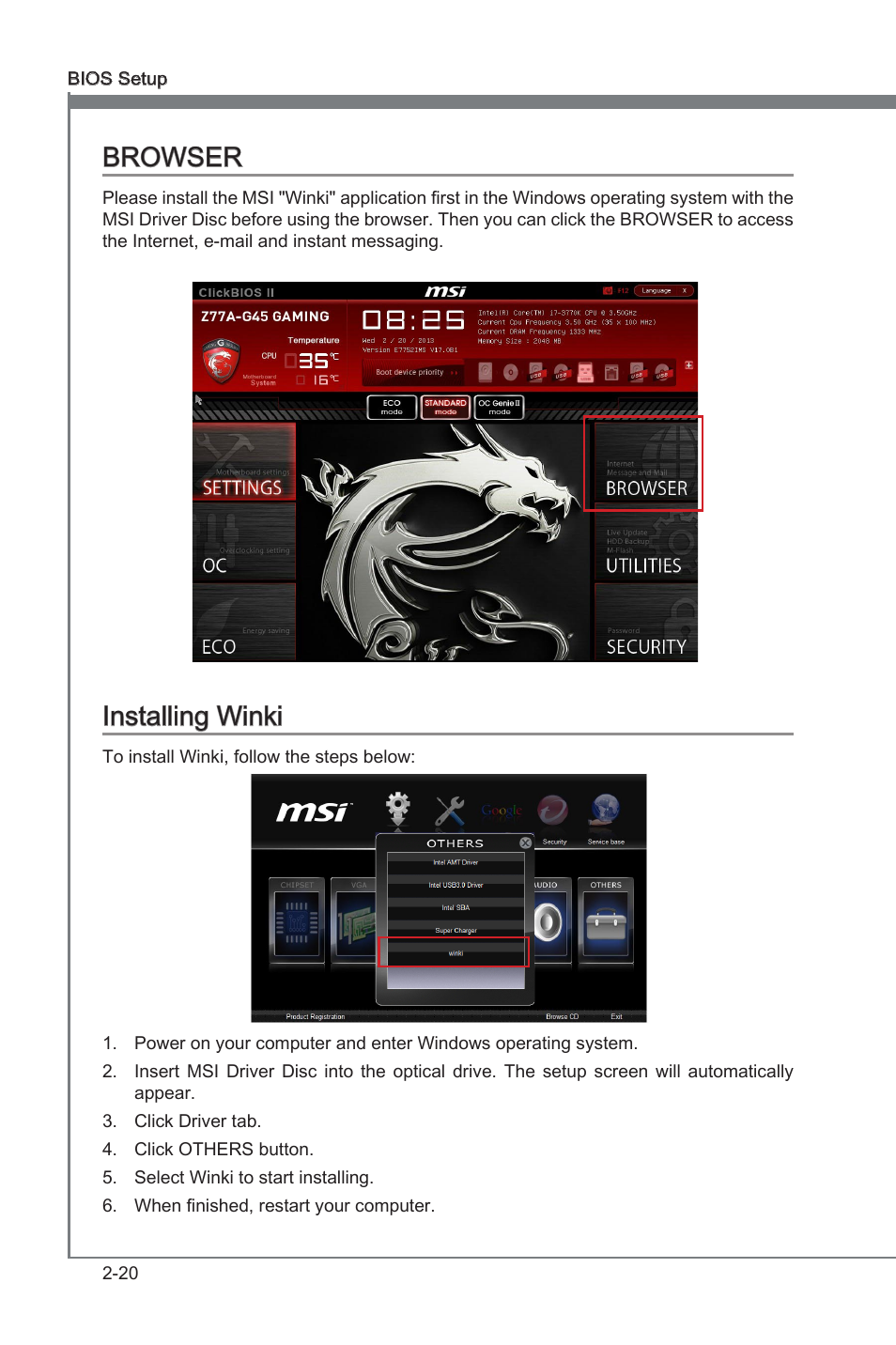 Browser -20 installng wnk -20, Browser, Installng wnk | MSI Z77A-G45 GAMING User Manual | Page 66 / 96