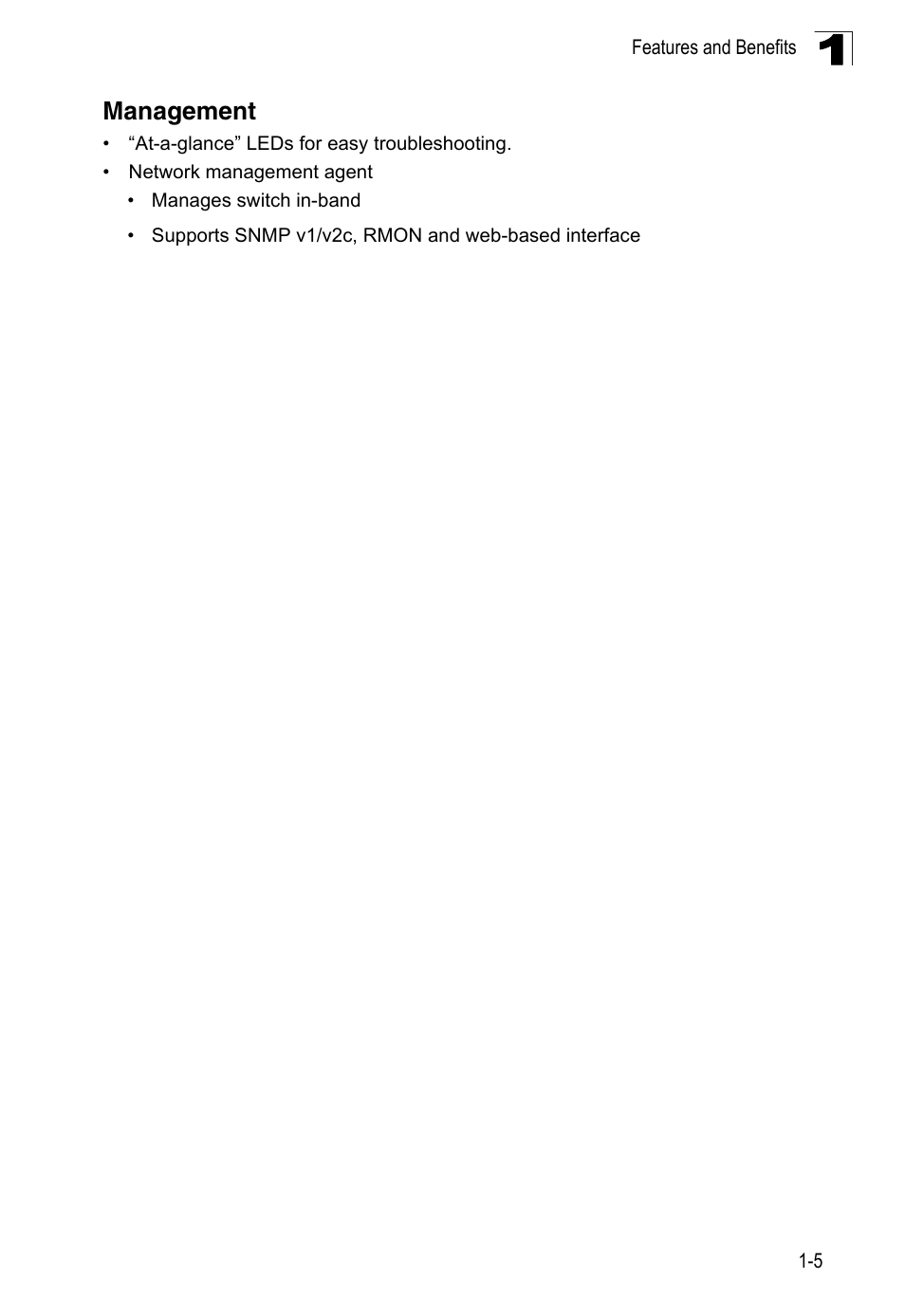Management, Management 1-5 | Accton Technology Edge-corE 24-Port Gigabit Ethernet Lite Switch ES4324 User Manual | Page 21 / 60