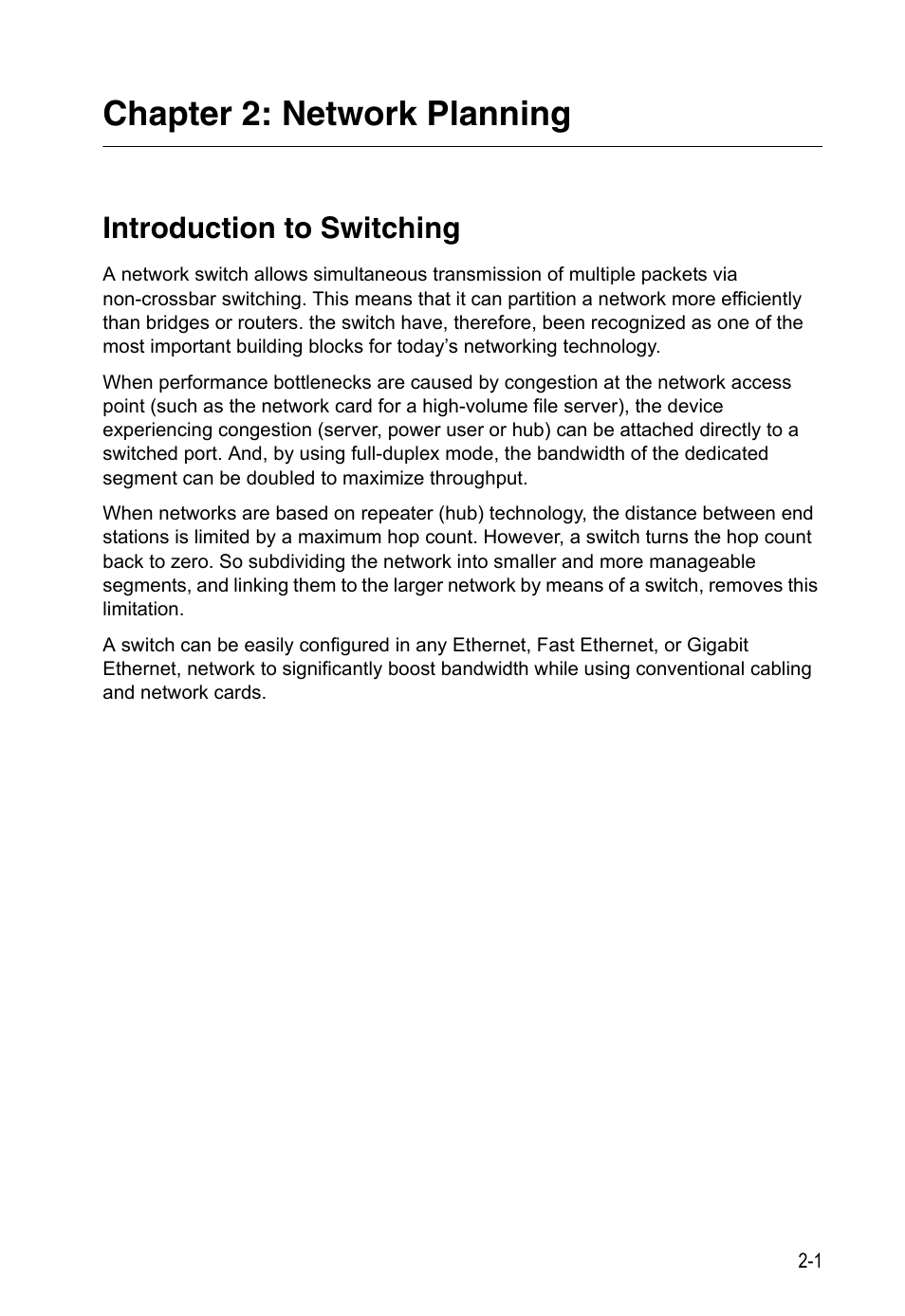 Chapter 2: network planning, Introduction to switching | Accton Technology Edge-corE 24-Port Gigabit Ethernet Lite Switch ES4324 User Manual | Page 23 / 60