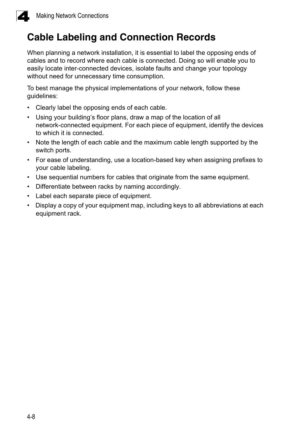 Cable labeling and connection records | Accton Technology Edge-corE 24-Port Gigabit Ethernet Lite Switch ES4324 User Manual | Page 42 / 60