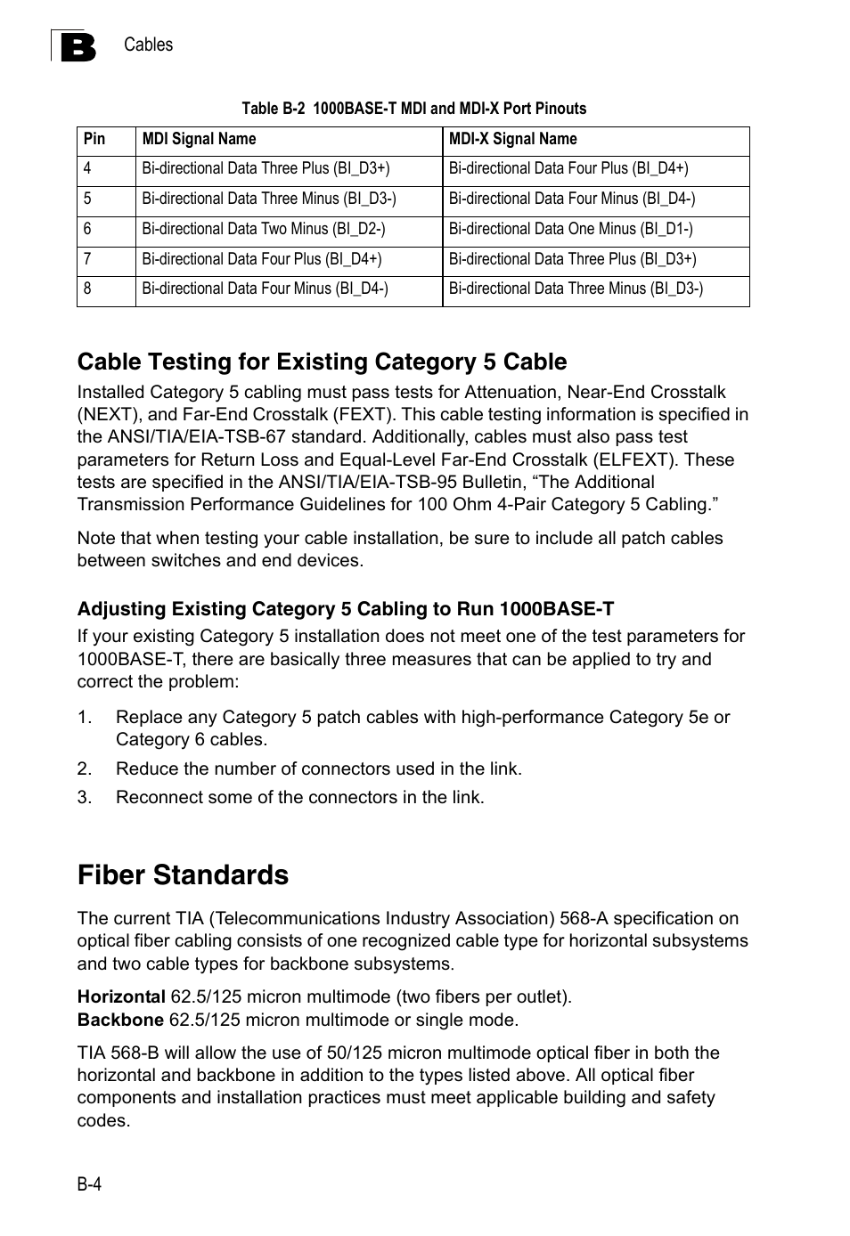 Cable testing for existing category 5 cable, Fiber standards | Accton Technology Edge-corE 24-Port Gigabit Ethernet Lite Switch ES4324 User Manual | Page 48 / 60