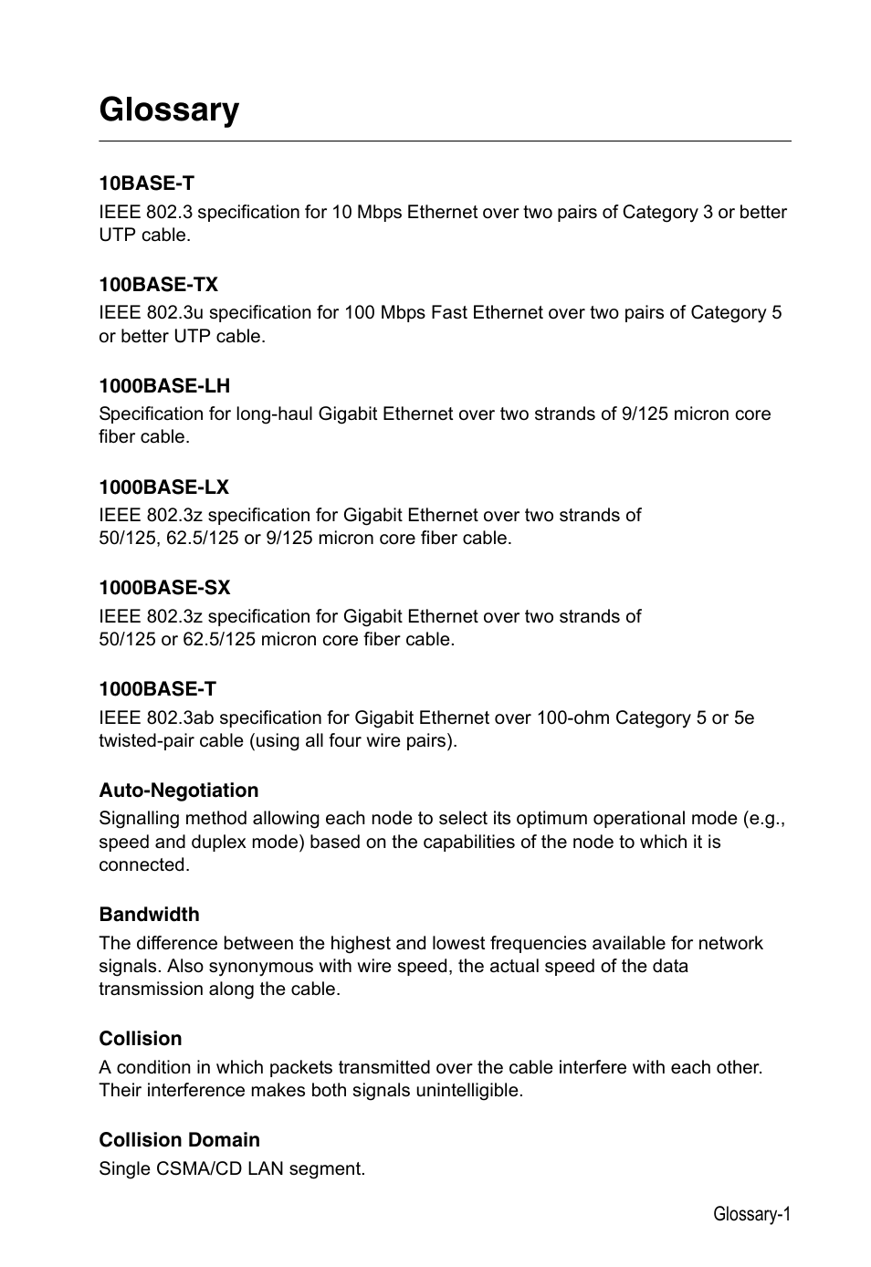 Glossary | Accton Technology Edge-corE 24-Port Gigabit Ethernet Lite Switch ES4324 User Manual | Page 53 / 60