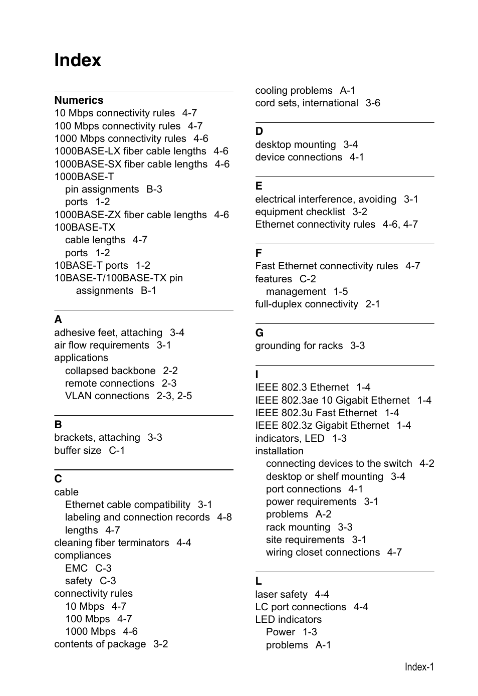 Index | Accton Technology Edge-corE 24-Port Gigabit Ethernet Lite Switch ES4324 User Manual | Page 57 / 60