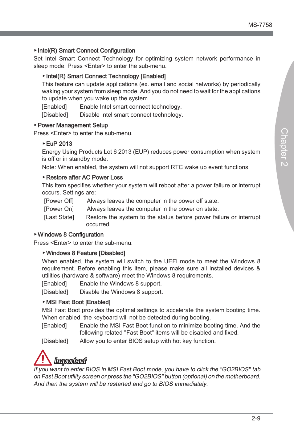 Chapter 2, Important | MSI Z77A-G43 GAMING User Manual | Page 53 / 98