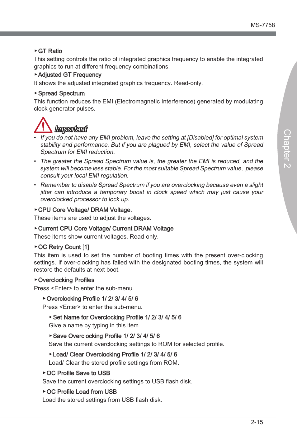 Chapter 2, Important | MSI Z77A-G43 GAMING User Manual | Page 59 / 98