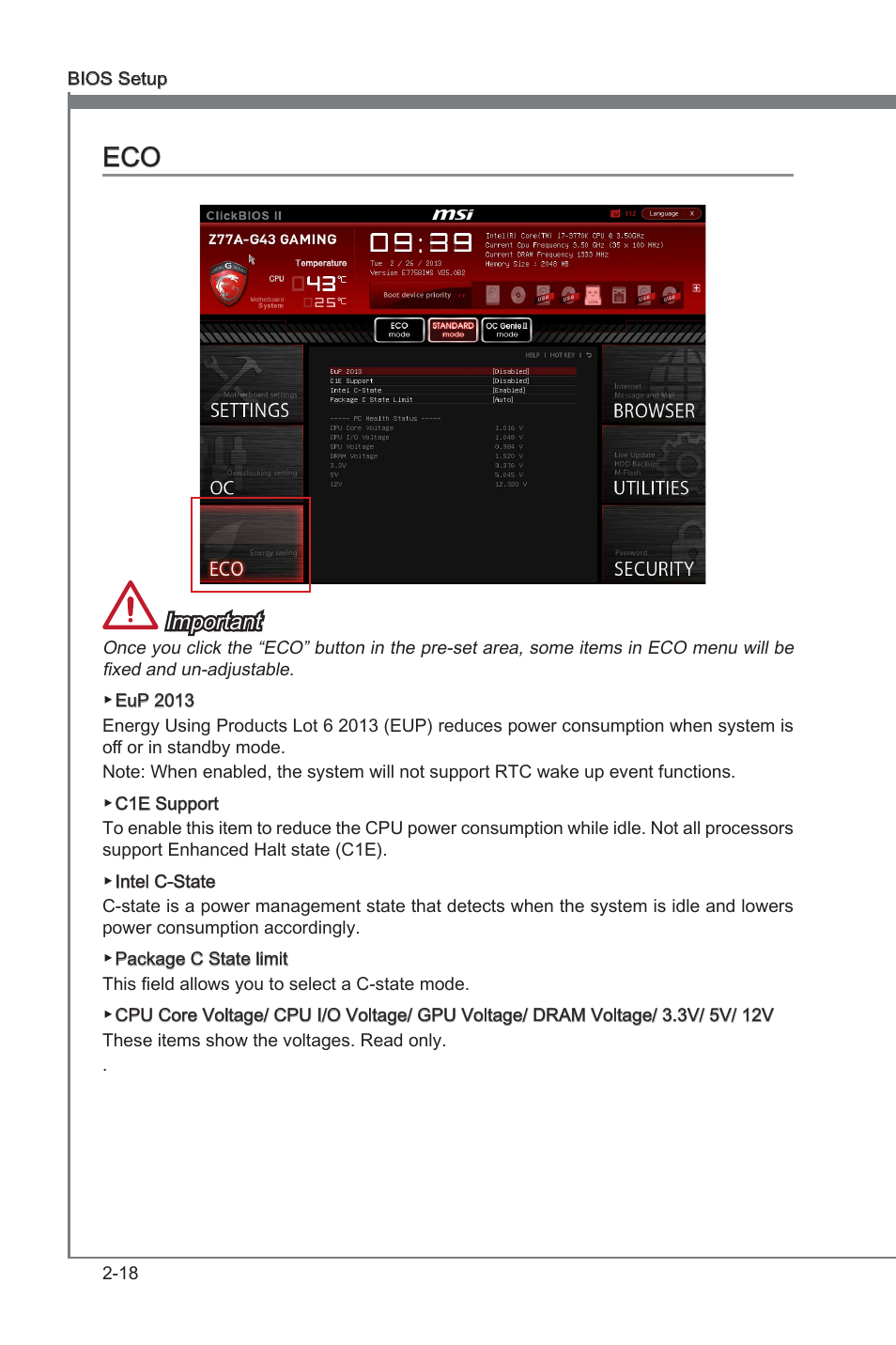 Eco -18, Important | MSI Z77A-G43 GAMING User Manual | Page 62 / 98