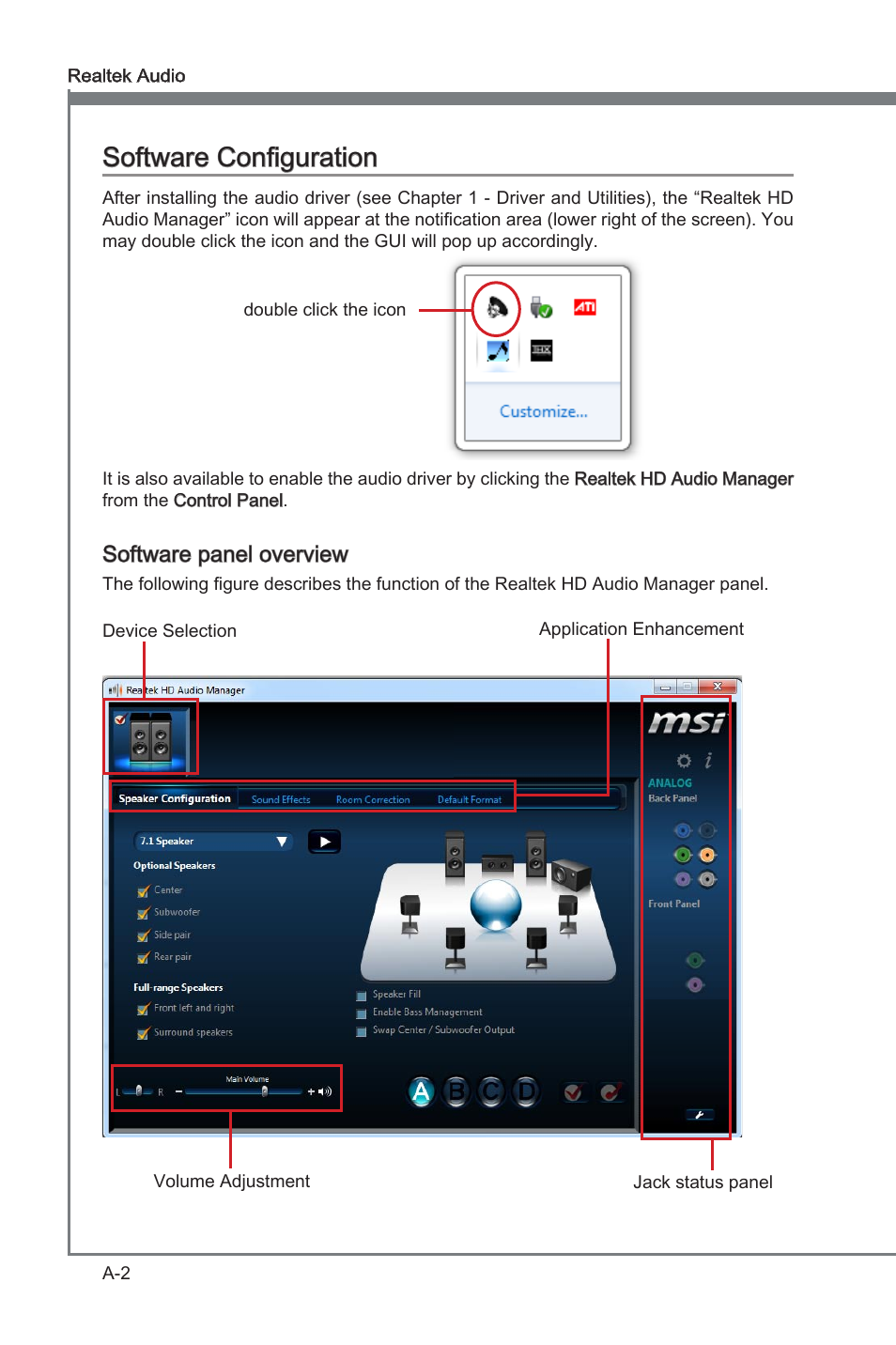 Software configuration, Software configuraton, Software panel overvew | MSI Z77A-G43 GAMING User Manual | Page 70 / 98