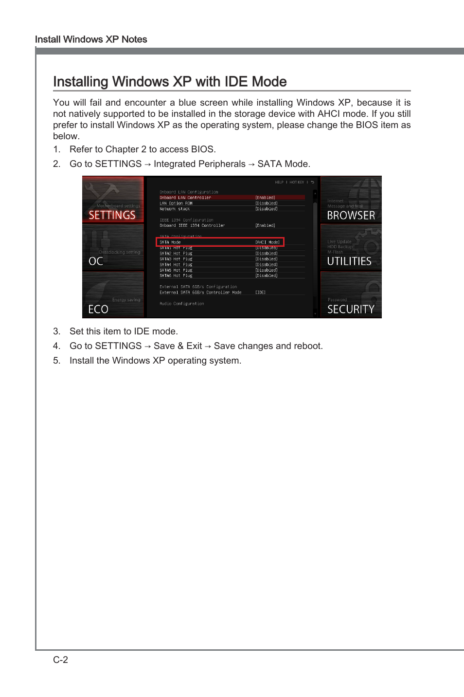 Installing windows xp with ide mode, Installng wndows xp wth ide mode | MSI Z77A-G43 GAMING User Manual | Page 92 / 98