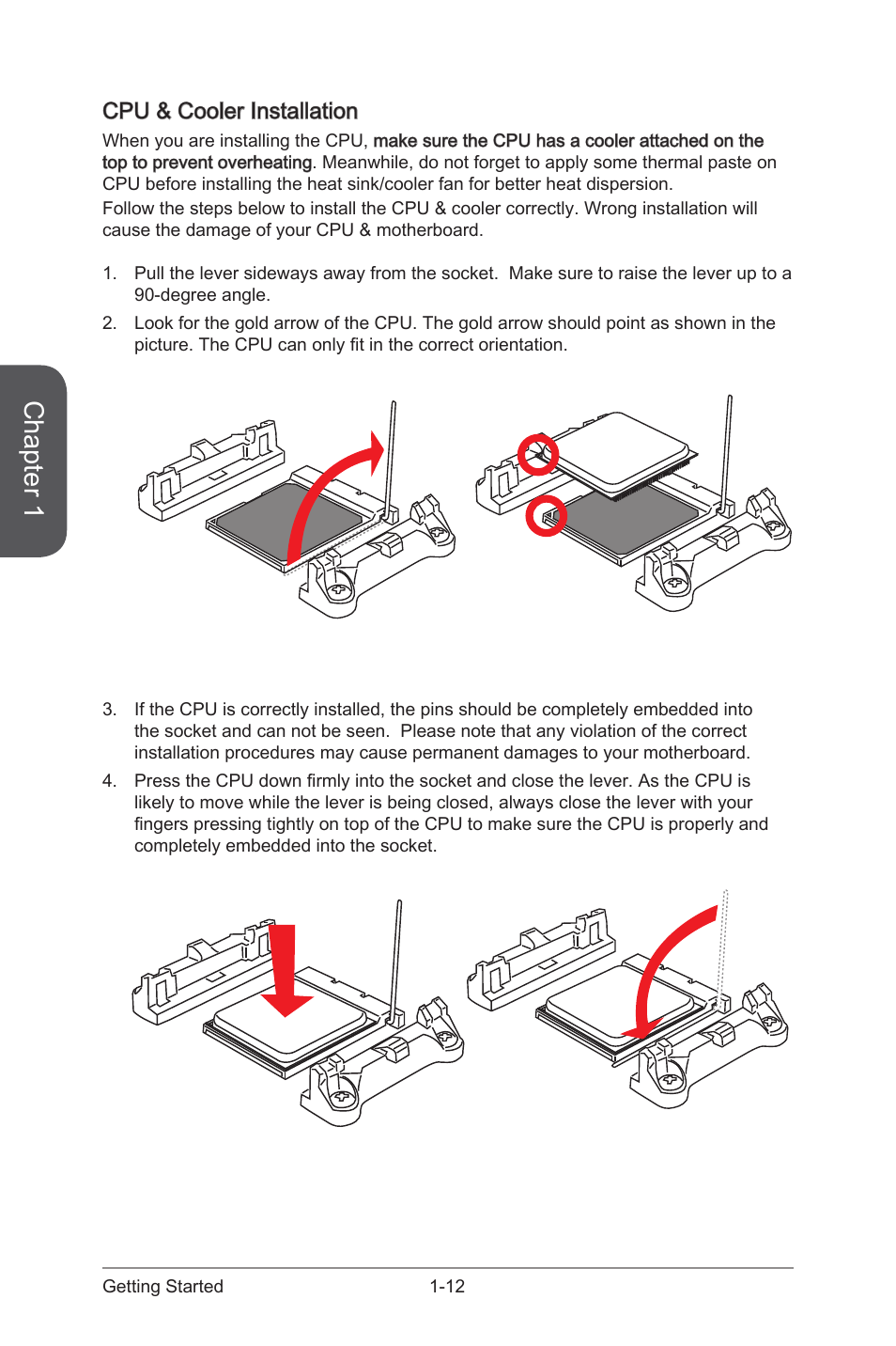 Cpu & cooler installation -12, Chapter 1, Cpu & cooler installation | MSI 970 GAMING User Manual | Page 26 / 90