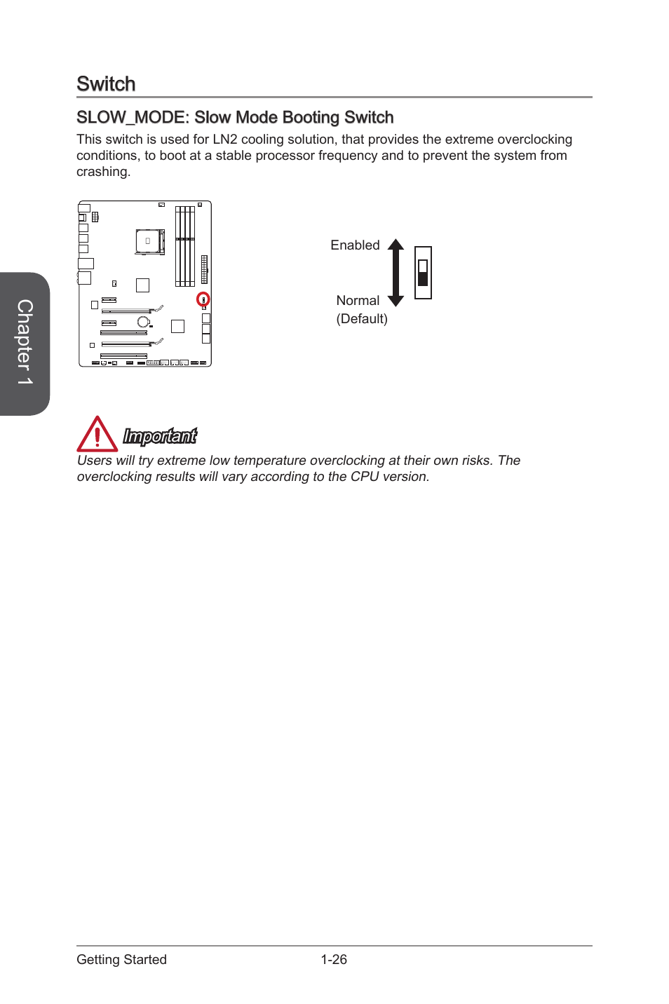 Switch -26, Slow_mode: slow mode booting switch -26, Slow_mode | Slow mode booting switch, Chapter 1, Switch | MSI 970 GAMING User Manual | Page 40 / 90