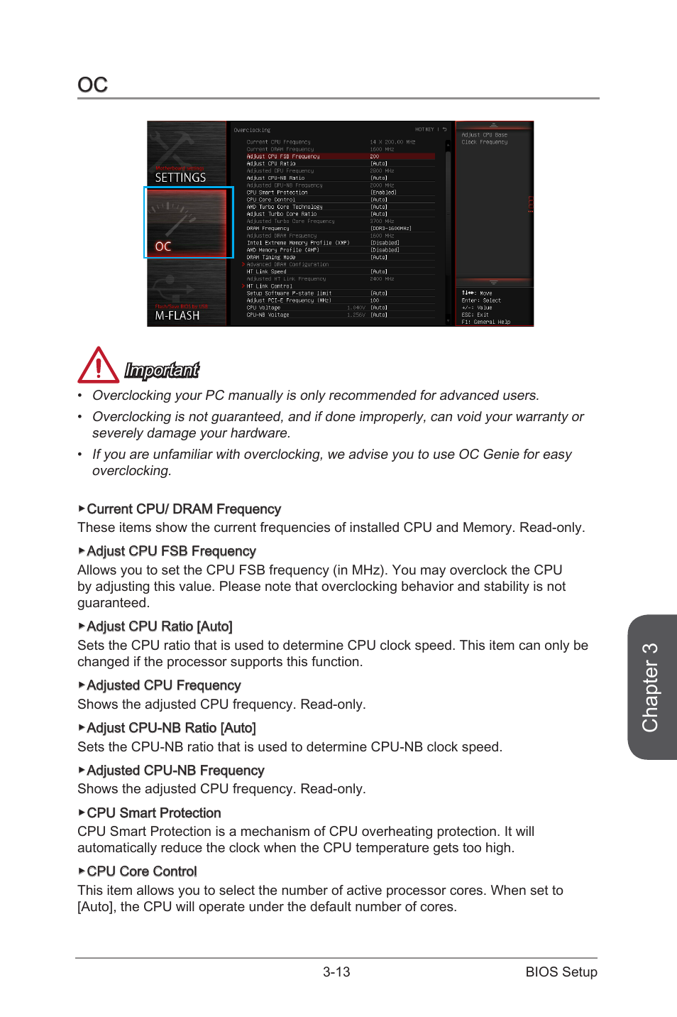 Oc -13, Chapter 3, Important | MSI 970 GAMING User Manual | Page 69 / 90