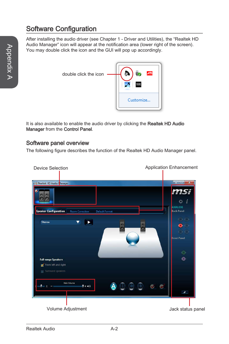 Appendix a, Software configuration, Software panel overview | MSI 970 GAMING User Manual | Page 78 / 90