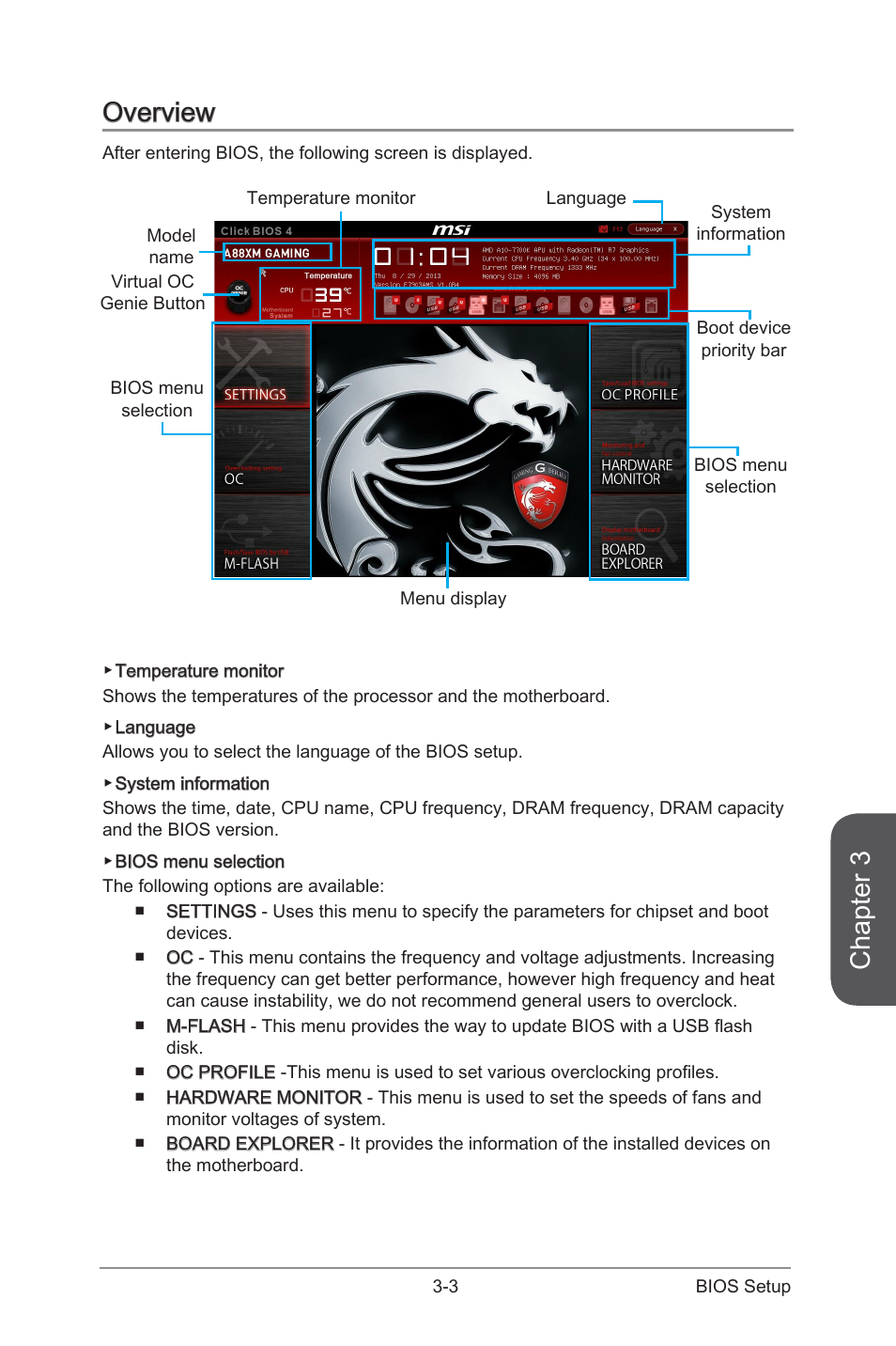 Overview -3, Chapter 3, Overview | MSI A88XM GAMING User Manual | Page 63 / 102