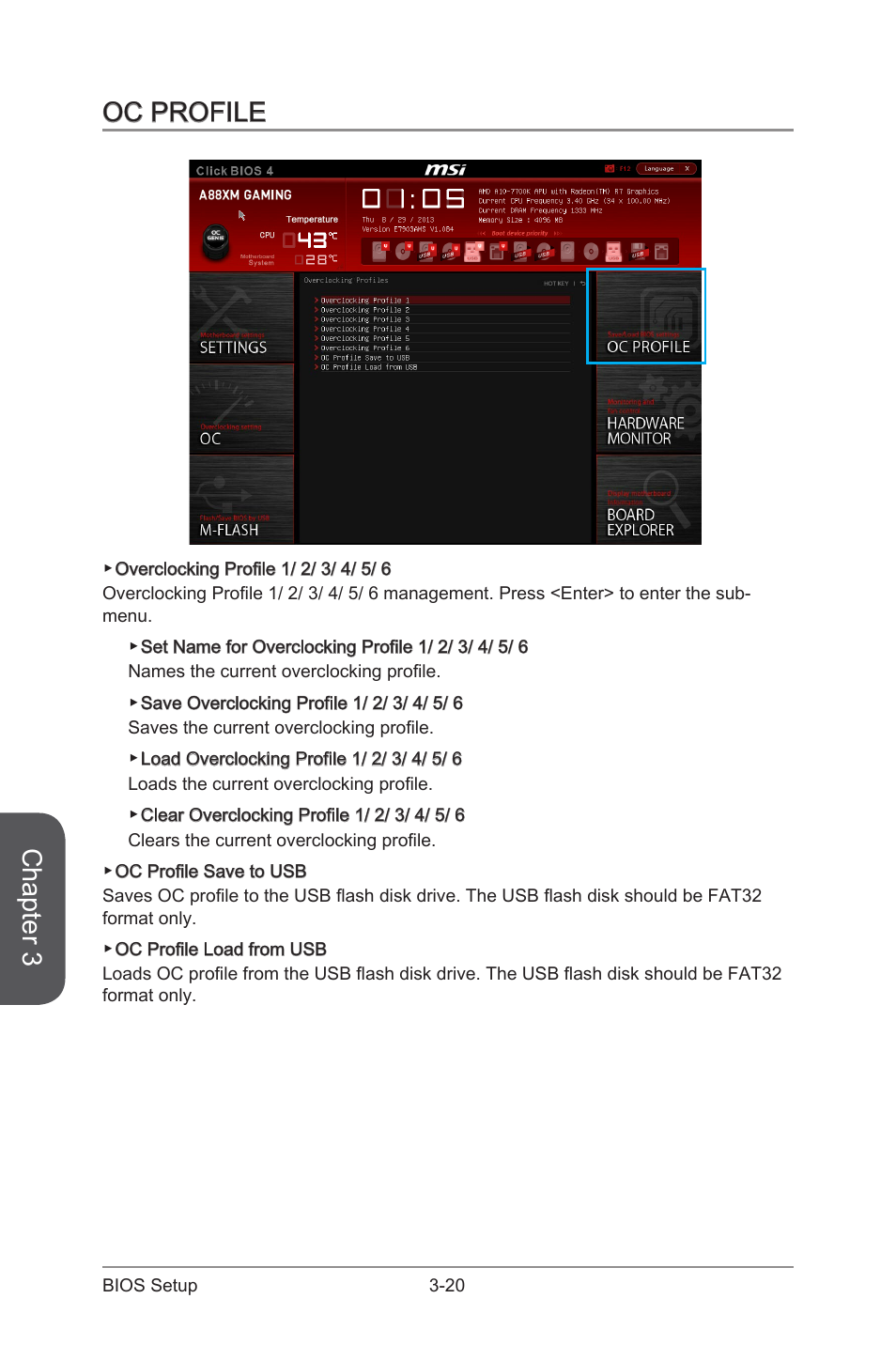 Oc profile -20, Chapter 3, Oc profile | MSI A88XM GAMING User Manual | Page 80 / 102