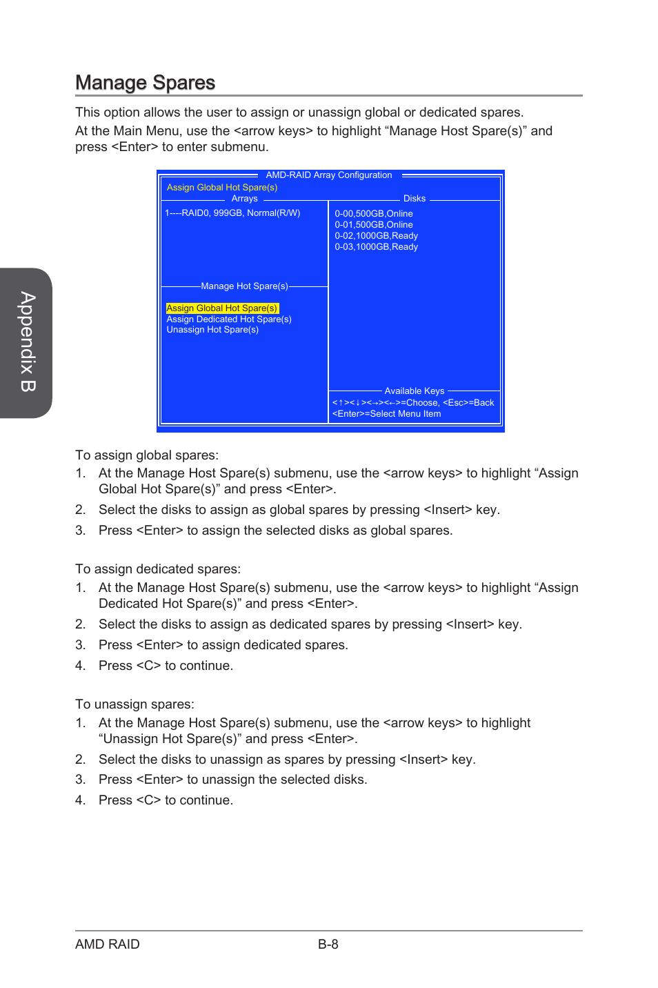 Appendix b, Manage spares | MSI A88XM GAMING User Manual | Page 96 / 102