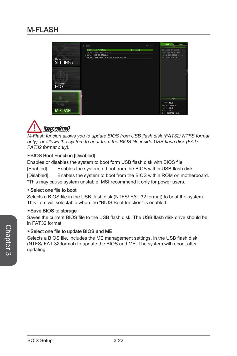 M-flash -22, Chapter 3, M-flash | Important | MSI B85M ECO Manual User Manual | Page 78 / 102