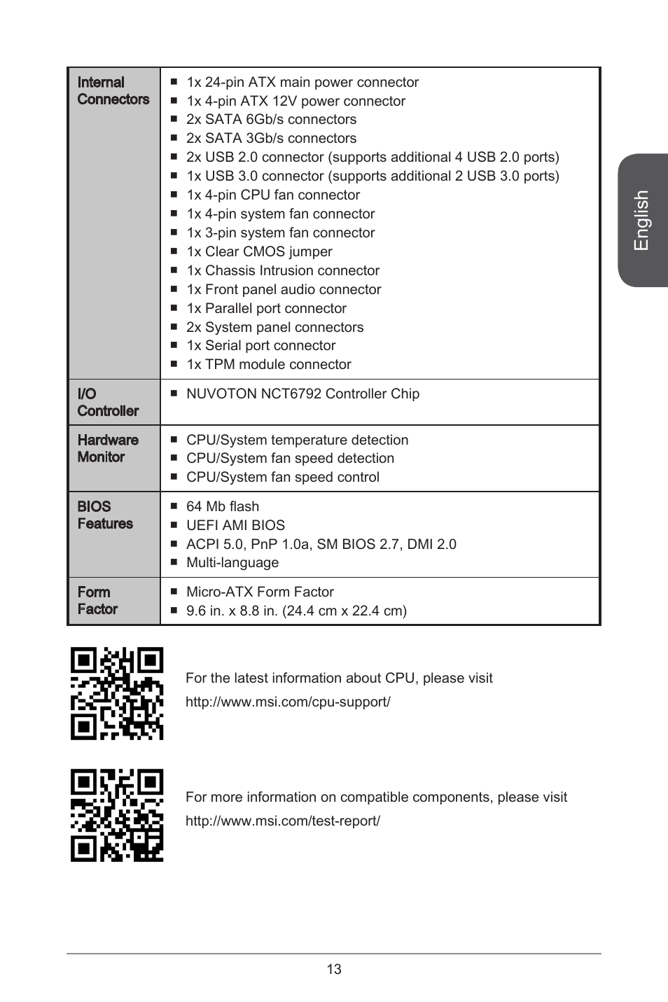 English | MSI H81M ECO Manual User Manual | Page 13 / 164