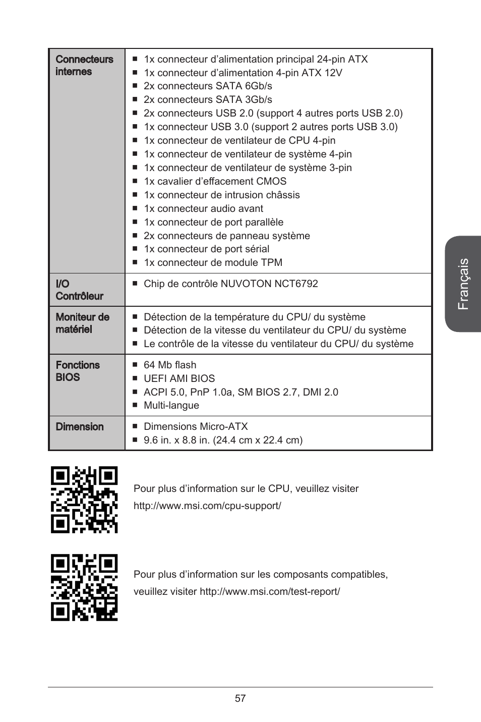 Français | MSI H81M ECO Manual User Manual | Page 57 / 164