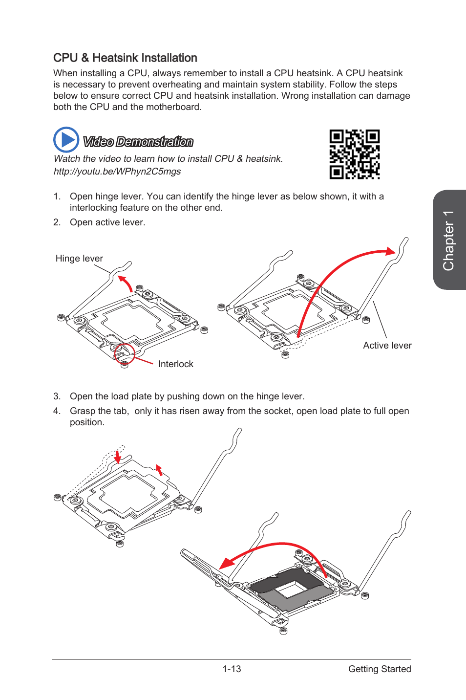 Cpu & heatsink installation, Cpu & heatsink installation -13, Chapter 1 | Video demonstration | MSI X99S SLI PLUS Manual User Manual | Page 27 / 108
