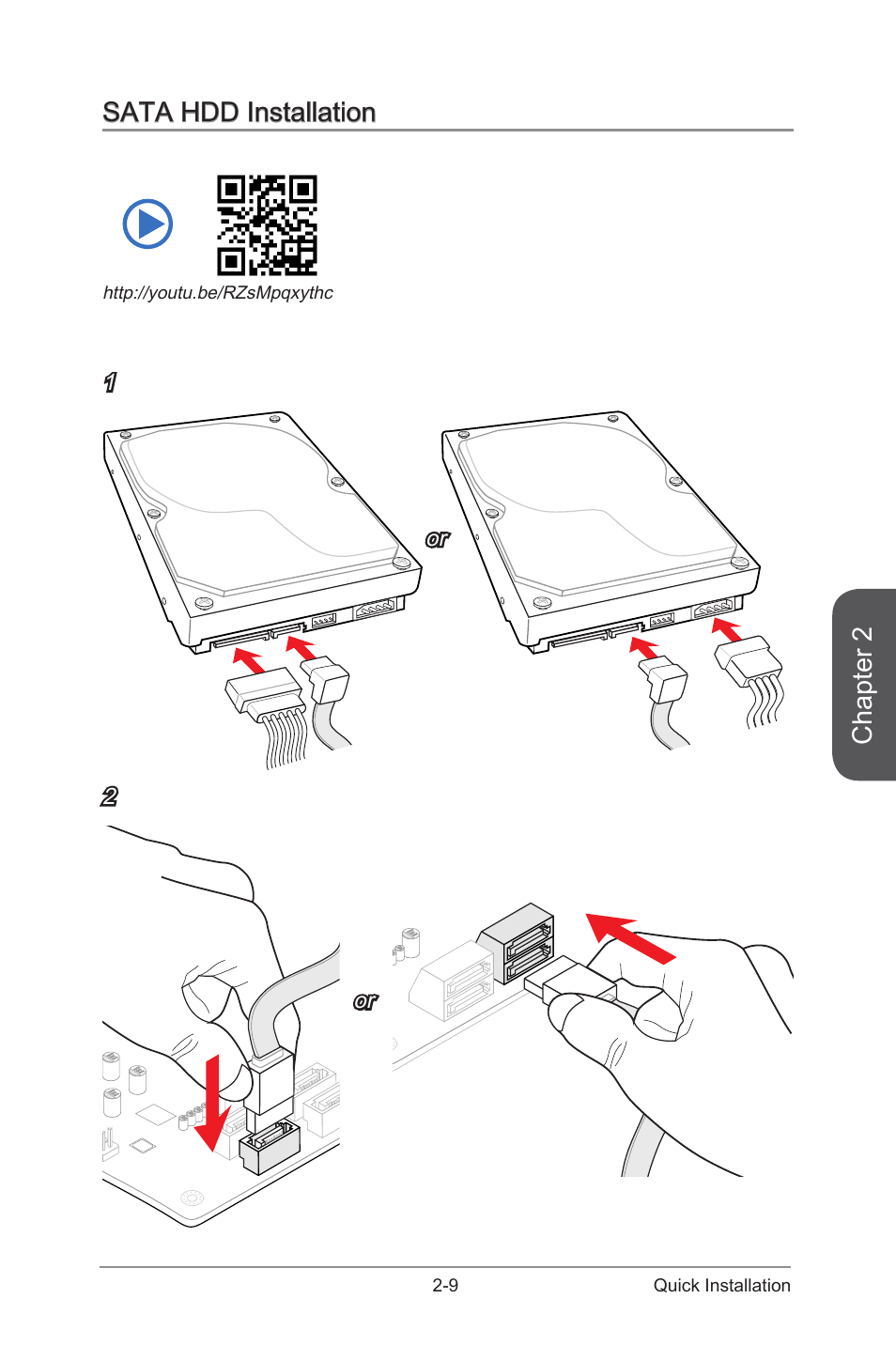 Sata hdd installation, Sata hdd installation -9, Chapter 2 | 9 quick installation | MSI X99S SLI PLUS Manual User Manual | Page 57 / 108