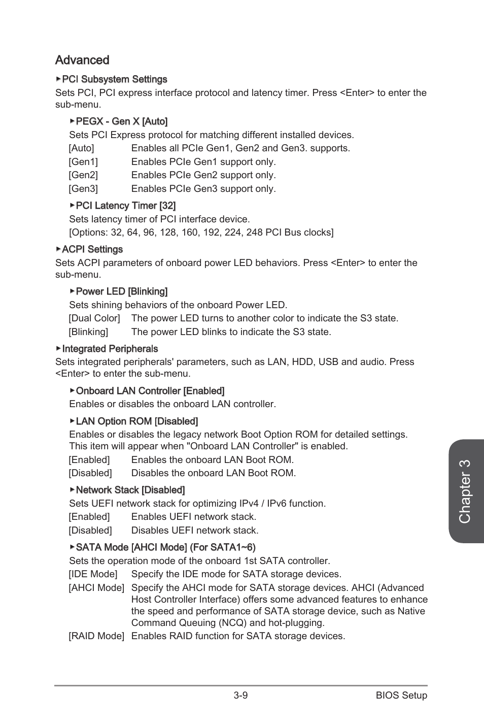 Advanced, Advanced -9, Chapter 3 | MSI X99S SLI PLUS Manual User Manual | Page 71 / 108