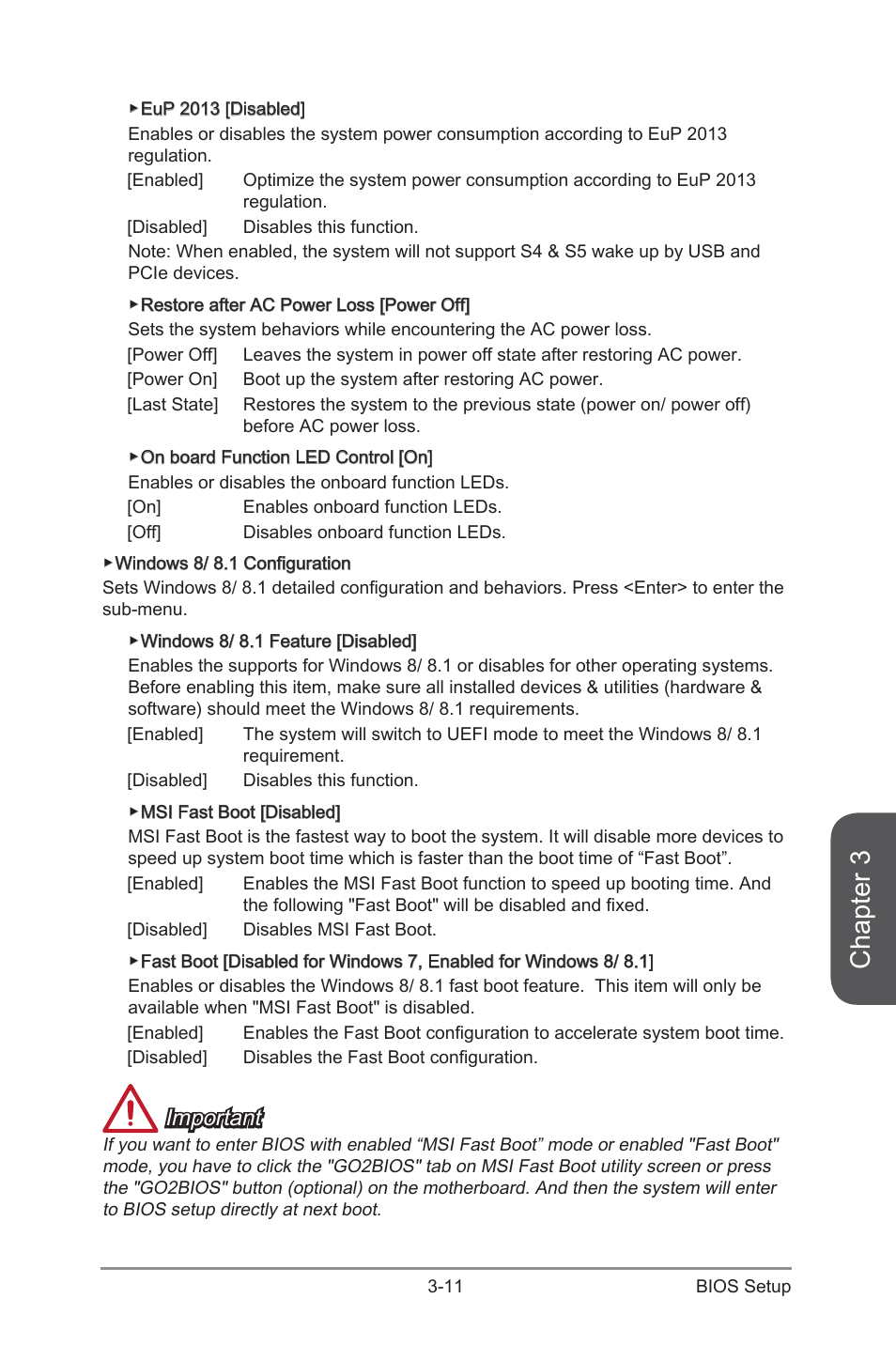 Chapter 3, Important | MSI X99S SLI PLUS Manual User Manual | Page 73 / 108