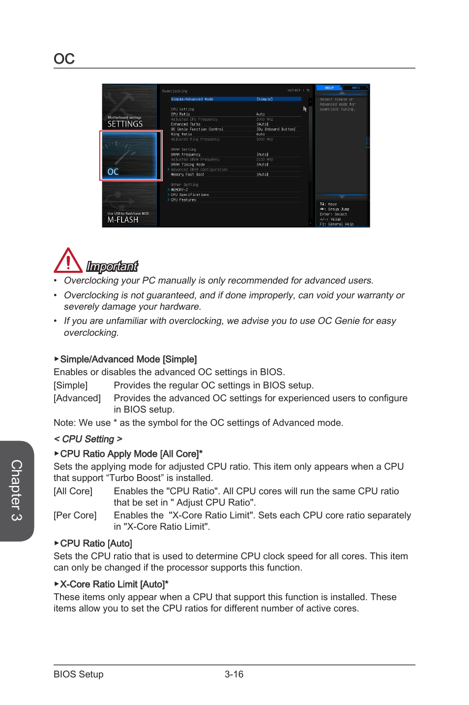 Oc -16, Chapter 3, Important | MSI X99S SLI PLUS Manual User Manual | Page 78 / 108