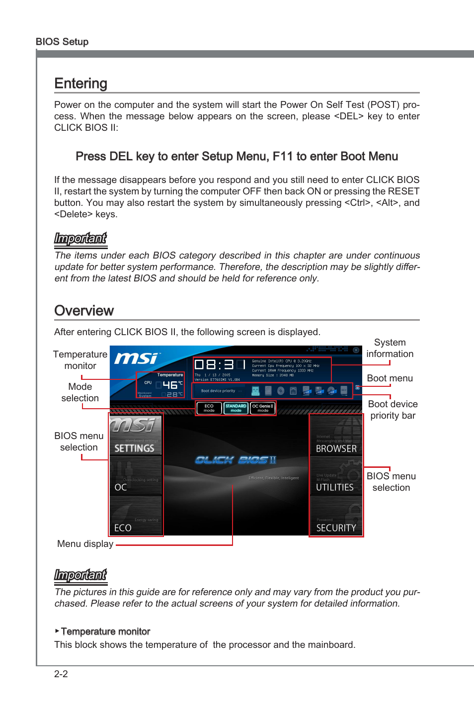 Enterng -2 overvew -2, Chapter 2, Chapter 2 enterng | Overvew, Important | MSI X79A-GD65 (8D) User Manual | Page 52 / 90
