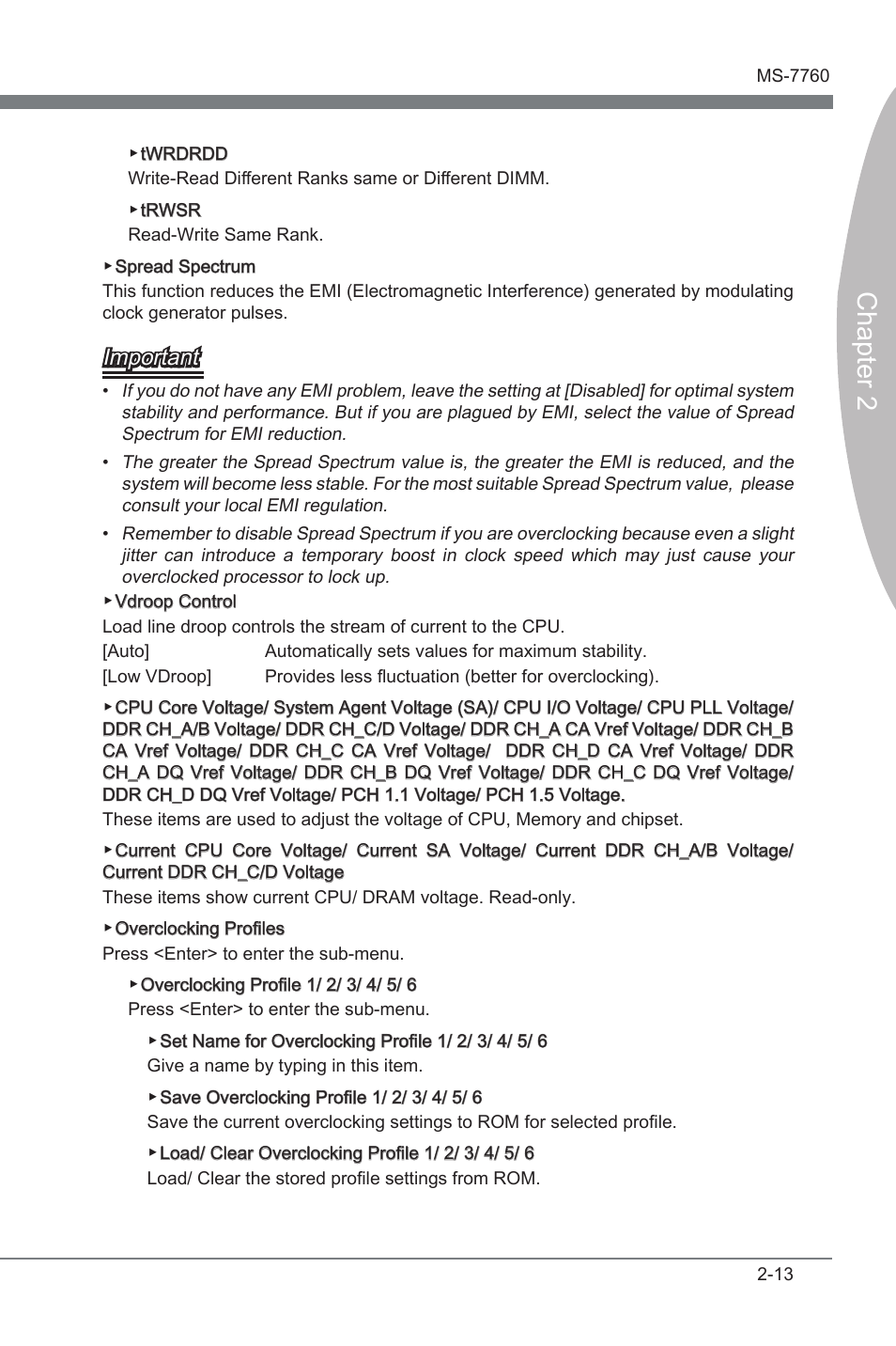 Chapter 2, Important | MSI X79A-GD65 (8D) User Manual | Page 63 / 90