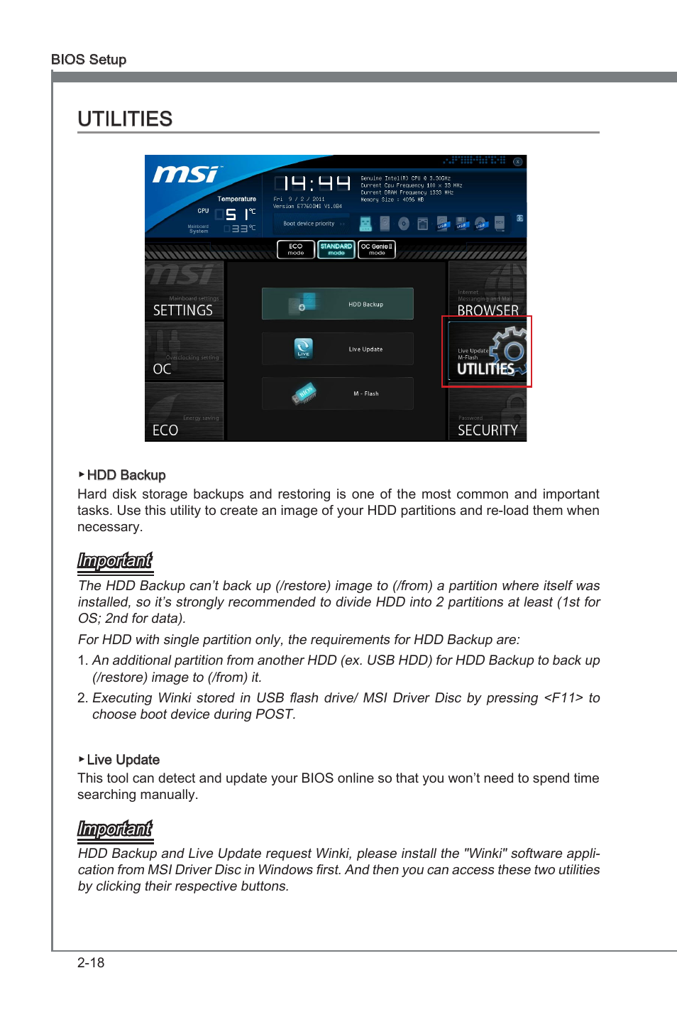 Utilities -18, Chapter 2, Chapter 2 utilities | Important | MSI X79A-GD65 (8D) User Manual | Page 68 / 90