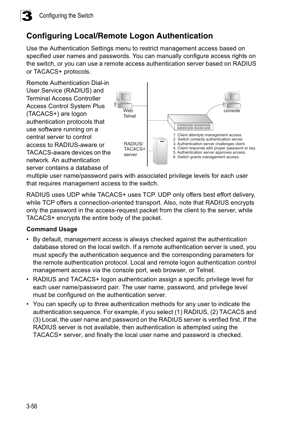 Configuring local/remote logon authentication | Accton Technology ES3526XA User Manual | Page 100 / 512