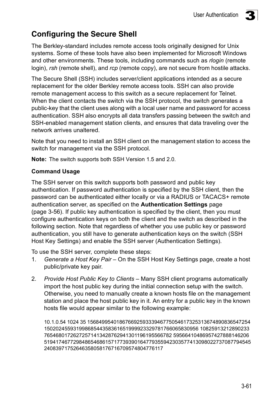 Configuring the secure shell | Accton Technology ES3526XA User Manual | Page 105 / 512
