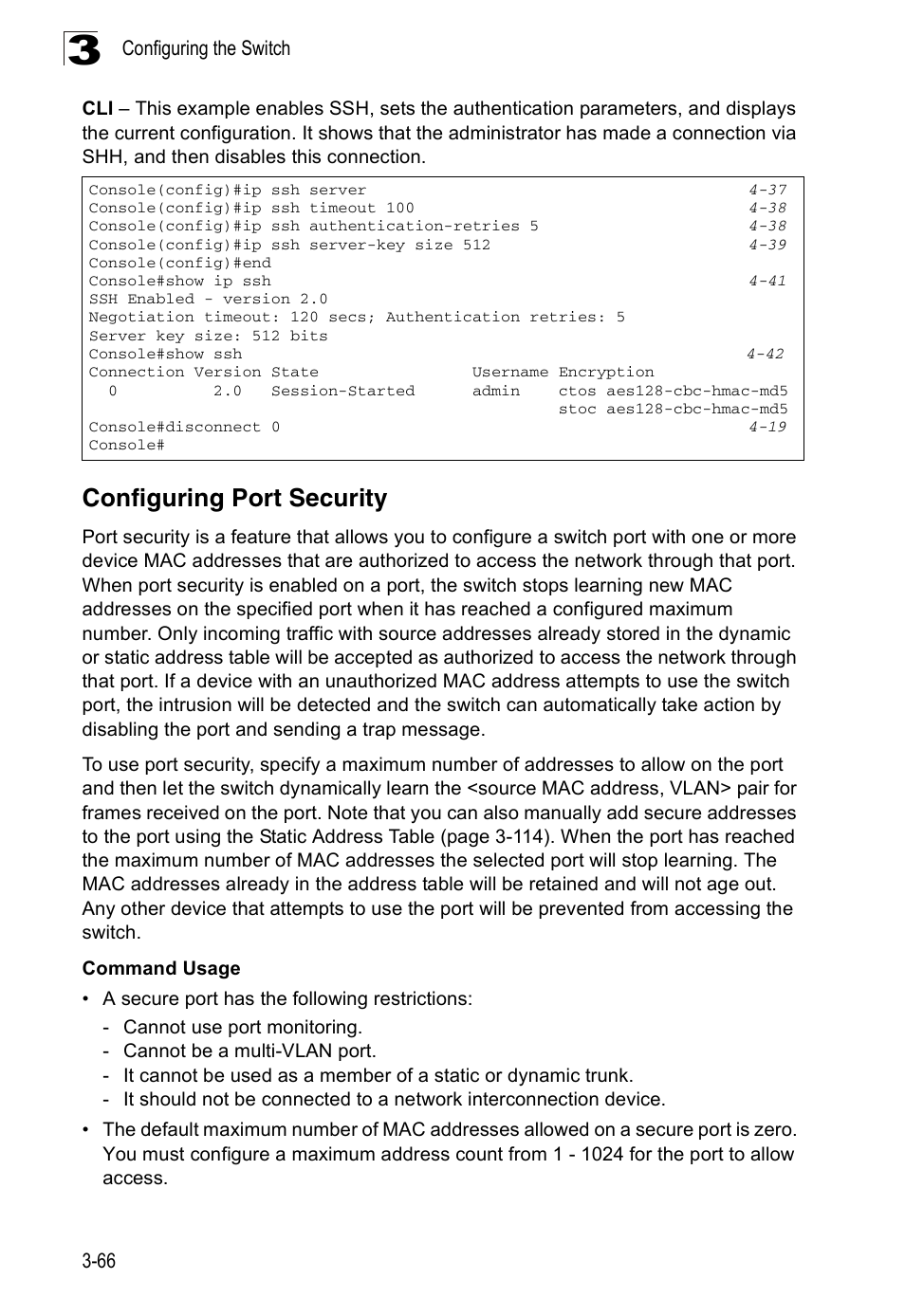 Configuring port security | Accton Technology ES3526XA User Manual | Page 110 / 512