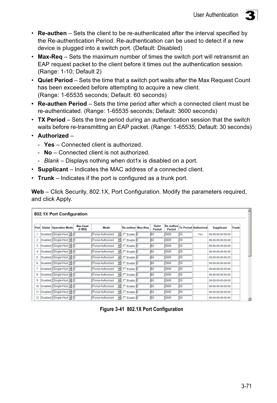 Figure 3-41 802.1x port configuration | Accton Technology ES3526XA User Manual | Page 115 / 512