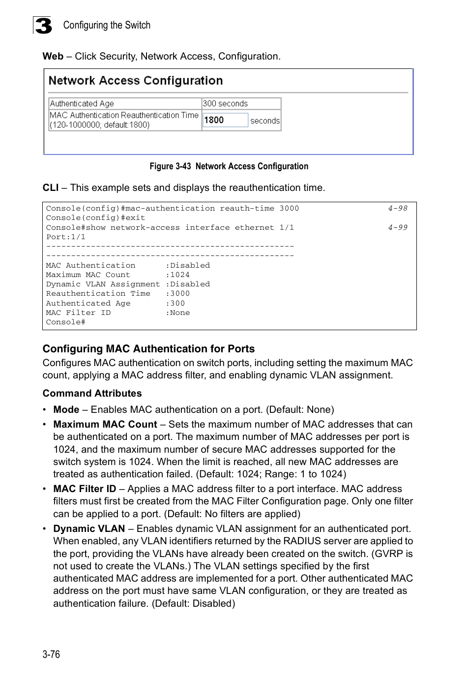 Configuring mac authentication for ports, Figure 3-43, Network access configuration | Accton Technology ES3526XA User Manual | Page 120 / 512