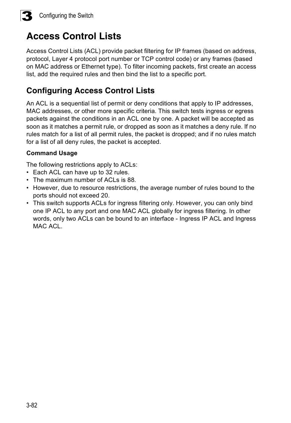 Access control lists, Configuring access control lists | Accton Technology ES3526XA User Manual | Page 126 / 512