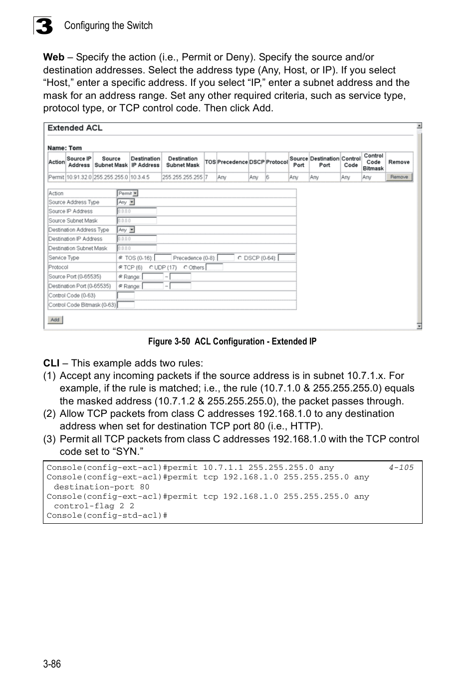 Figure 3-50, Acl configuration - extended ip | Accton Technology ES3526XA User Manual | Page 130 / 512