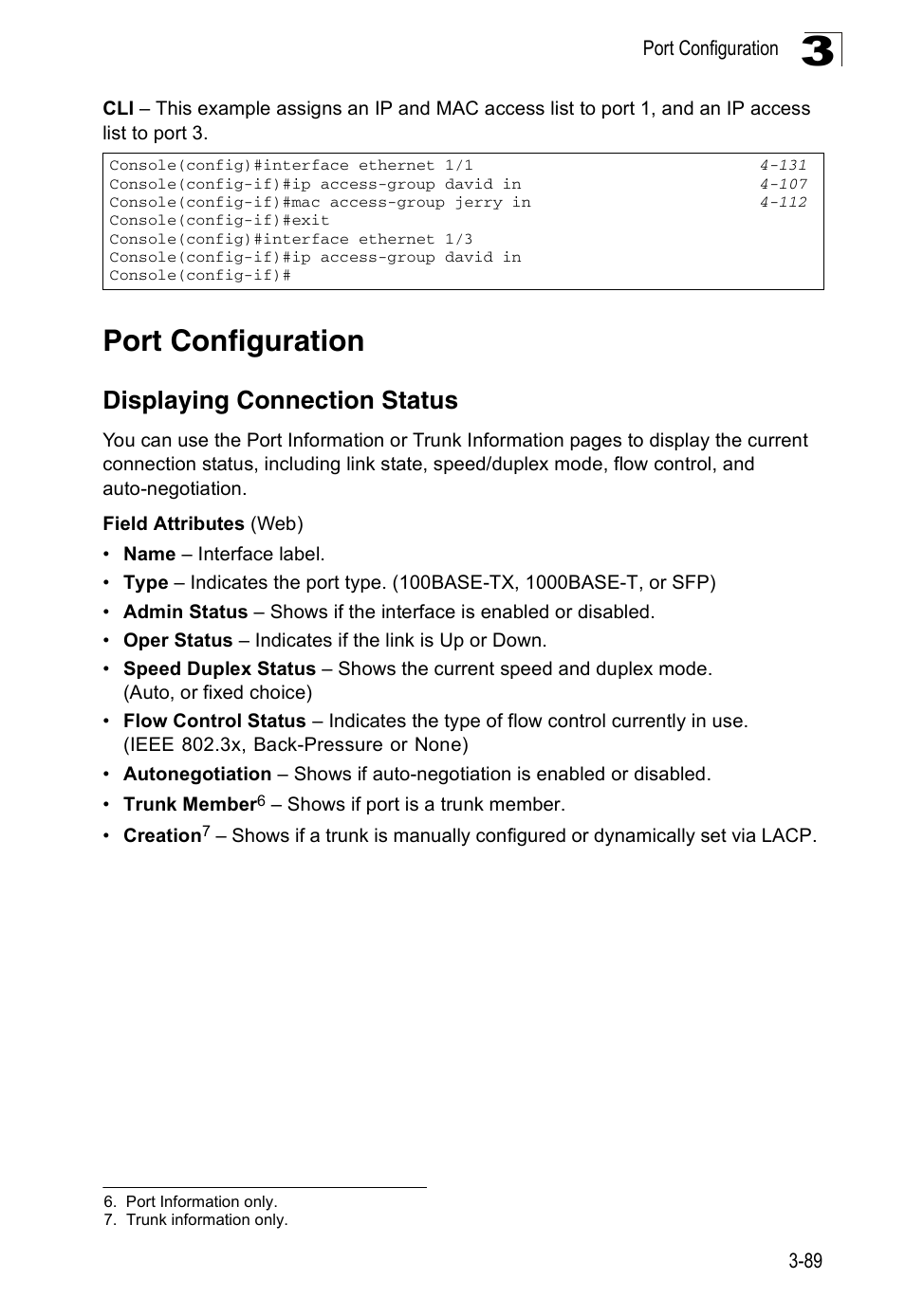 Port configuration, Displaying connection status | Accton Technology ES3526XA User Manual | Page 133 / 512