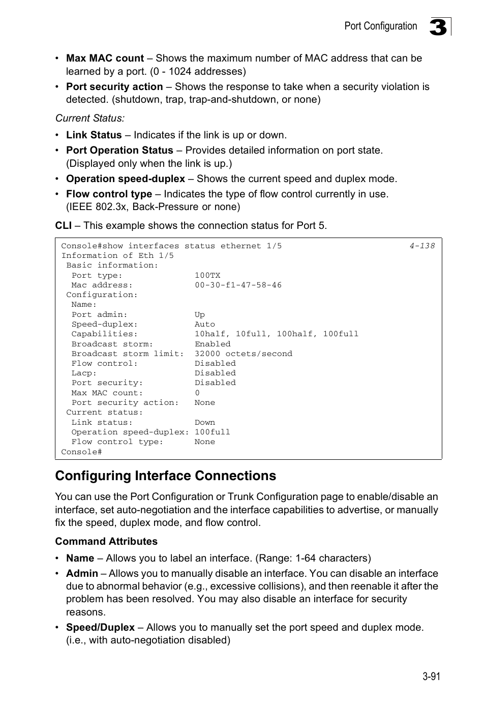 Configuring interface connections | Accton Technology ES3526XA User Manual | Page 135 / 512