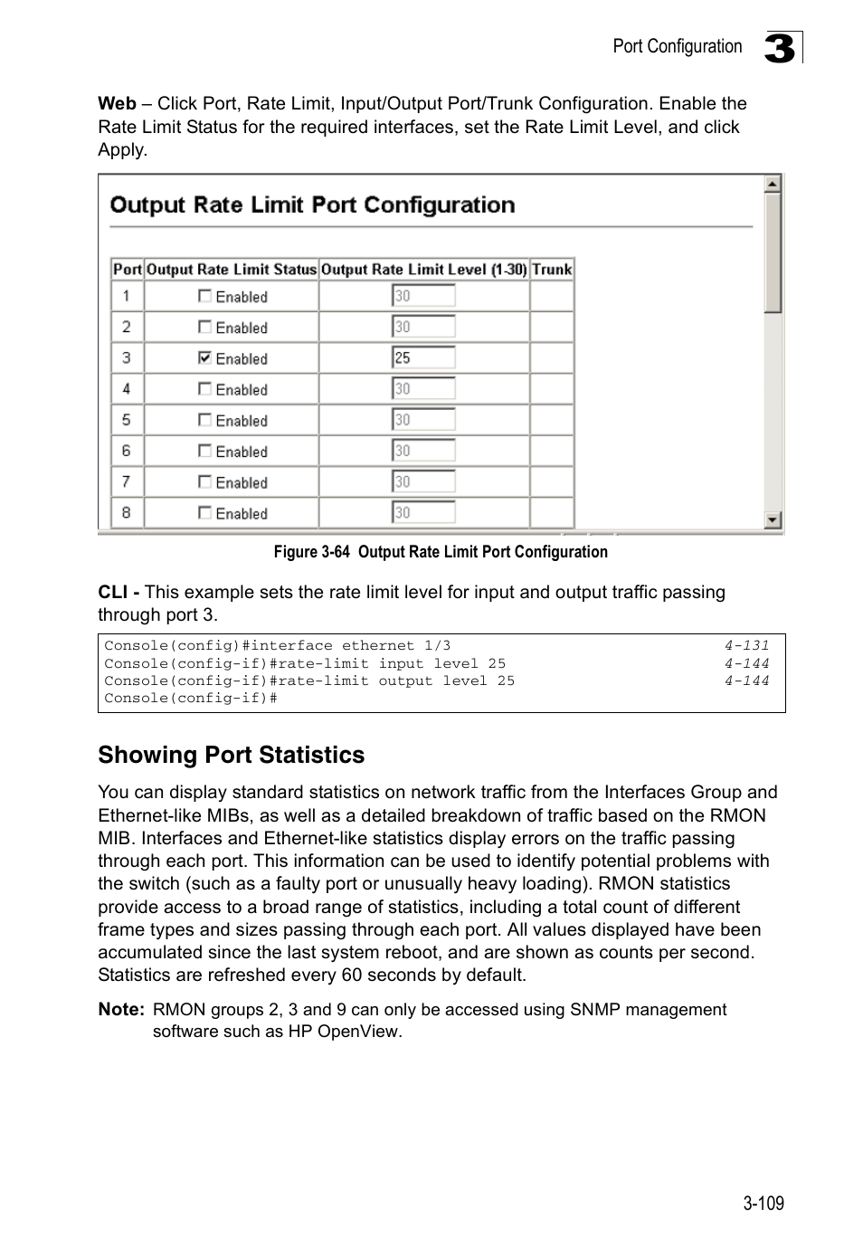 Showing port statistics, Figure 3-64, Output rate limit port configuration | Accton Technology ES3526XA User Manual | Page 153 / 512