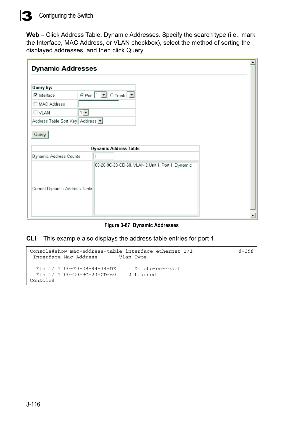 Figure 3-67, Dynamic addresses | Accton Technology ES3526XA User Manual | Page 160 / 512