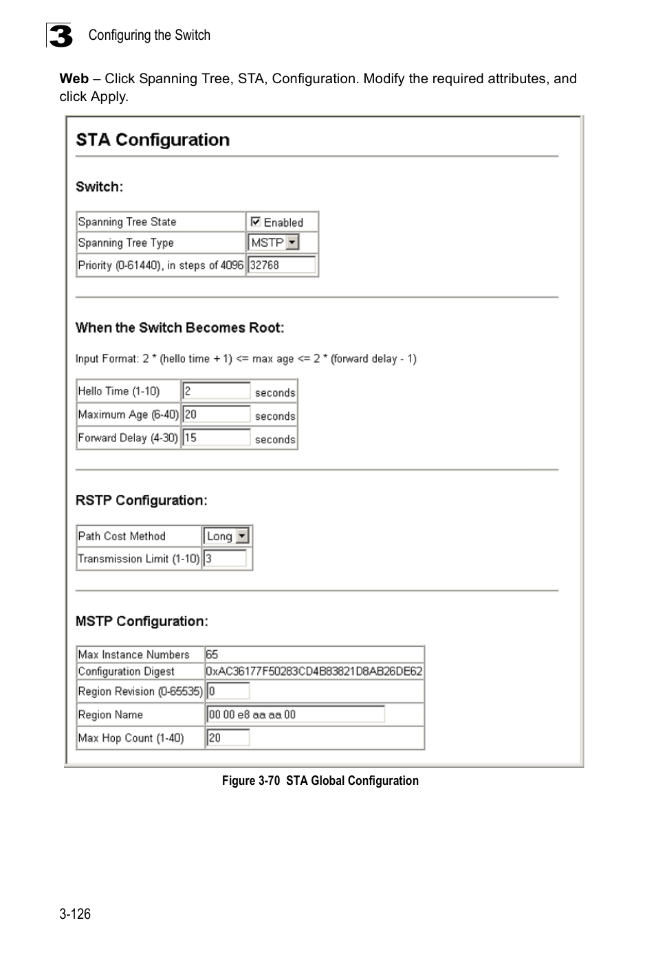 Figure 3-70, Sta global configuration | Accton Technology ES3526XA User Manual | Page 170 / 512