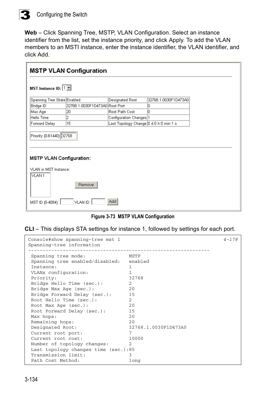 Figure 3-73, Mstp vlan configuration | Accton Technology ES3526XA User Manual | Page 178 / 512