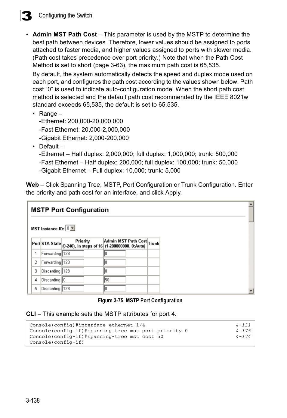 Figure 3-75, Mstp port configuration | Accton Technology ES3526XA User Manual | Page 182 / 512