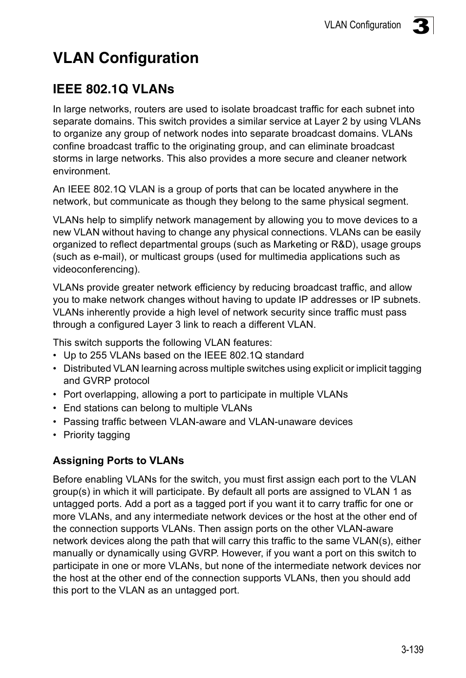 Vlan configuration, Ieee 802.1q vlans | Accton Technology ES3526XA User Manual | Page 183 / 512