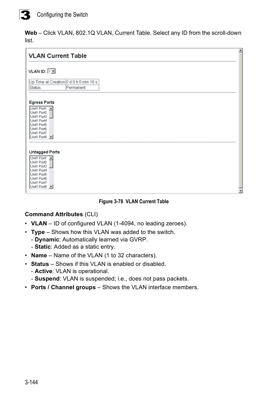 Figure 3-78, Vlan current table | Accton Technology ES3526XA User Manual | Page 188 / 512