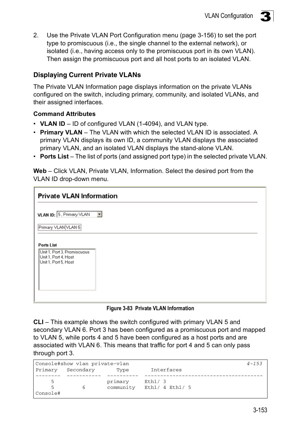 Displaying current private vlans, Figure 3-83, Private vlan information | Accton Technology ES3526XA User Manual | Page 197 / 512